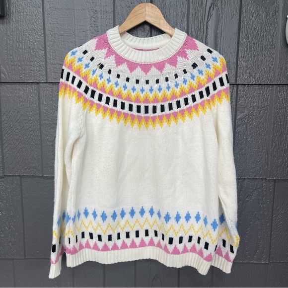 ASOS DESIGN ski pattern fairisle jumper crewneck cream pink yellow sweater - Picture 5 of 12